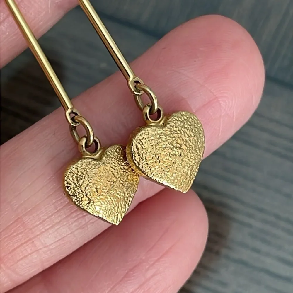 Vintage 1980’s Gold-tone Textured Heart Drop Earrings